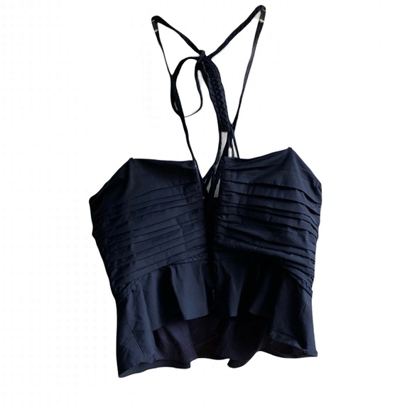 Veronica Beard Arienne Ruched Top Size 10 Cotton Halter Braided Resort Blouse - Picture 11 of 12